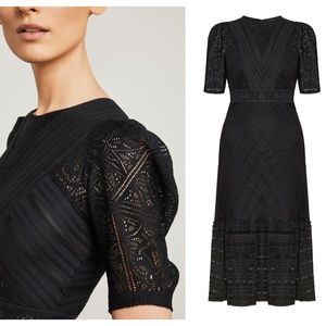 bcbg lace trimmed striped dress